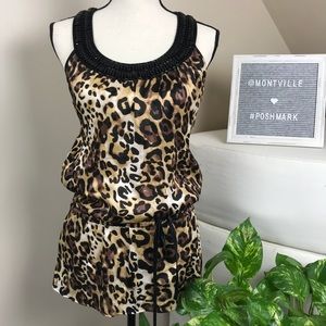 Bebe Long Sleeveless Top XS 100% Silk Animal Print
